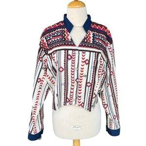 VTG BANJO Western Navajo Cutout Lace-Up Crop Button Down Shirt Southwestern XL